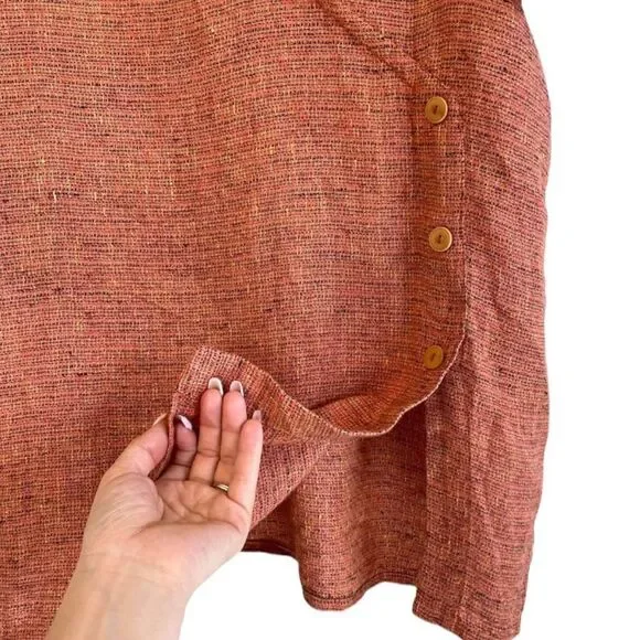 Flax 100% Linen Wrap Button Top - Picture 3 of 9